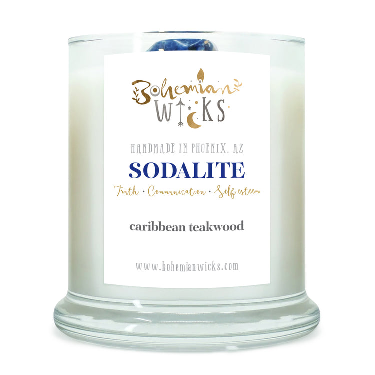 Caribbean Teakwood Candle - with Sodalite Healing Crystal