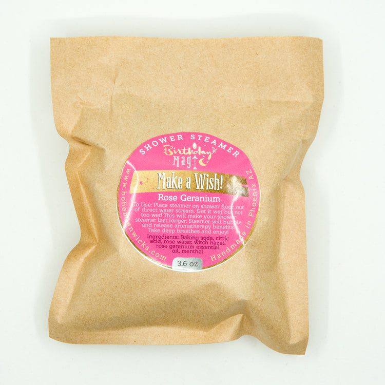 Birthday Magic Shower Steamer - Rose Geranium - For Mood Enhancing, Stabilizing and Calm